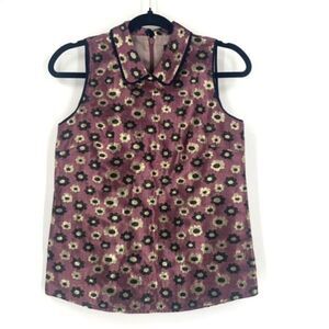 J. Crew Women's Floral Brocade Sleeveless Blouse Pink Green Size 00 Peter Pan